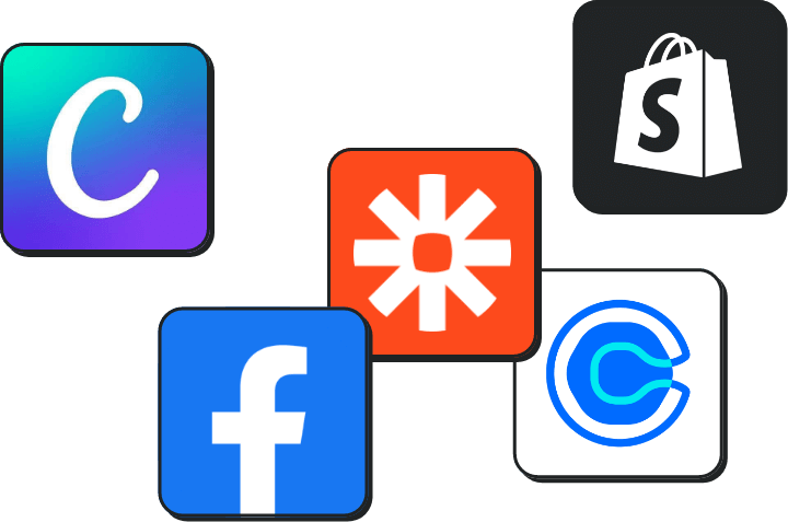 Canva, Facebook, Zapier, Calendly, and Shopify integrations