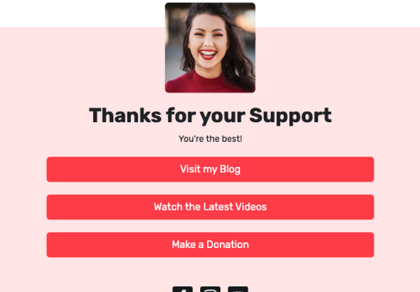 Example of link in bio page with buttons to other content